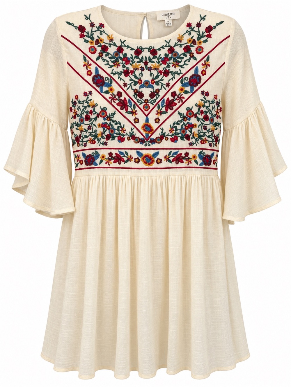 Umgee Boho Embroidered Cream Tunic / Dress size Medium